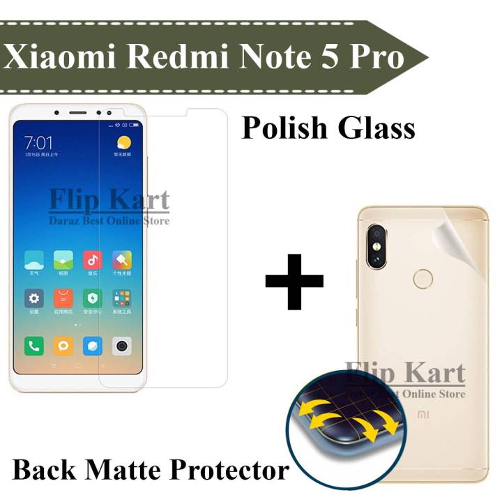 Xiaomi Redmi Note 5 Pro Tempered Polish Glass + Back Matte Protector For Mi Note 5 Pro