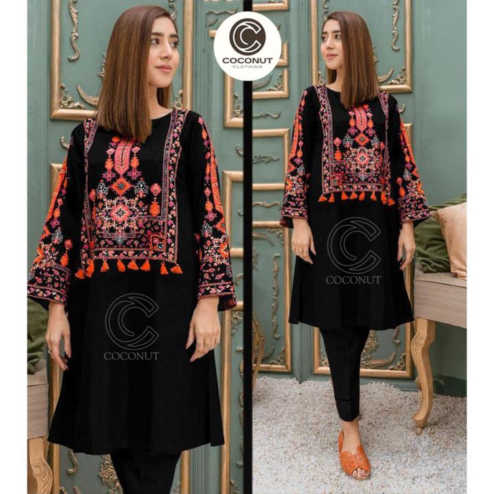 Stylish Embroidered Dress For Women (Two Piece Suit) Casual Embroided Dresses For Women
