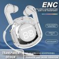 Air 39 TWS Small Ice Cubes Bluetooth Earbuds Headset Wireless Stereo Digital Display Crystal Transparent Case Lightweight & Heavy Bass Boosted. 