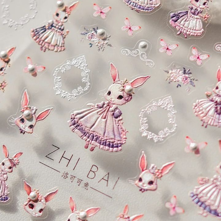 Noble%20Rococo%20Bunny%20Girl%20Pearl%20Butterfly%20Easter%20Egg%20Rabbit%20Soft%20Relief%20Self%20Adhesive%205D%20Nail%20Art%20Decoration%20Sticker%203D%20Nail%20Decal%20-%20Image%202