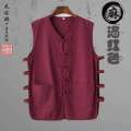 Summer thin Asian cotton and linen vest Chinese Tang style men's vest with Han jacket buttoned old man sweatshirt Beijing camisole. 