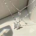 Flash Diamond Butterfly Double Necklace For Women Simple Design Crystal Elegant Wedding Jewelry Gifts. 