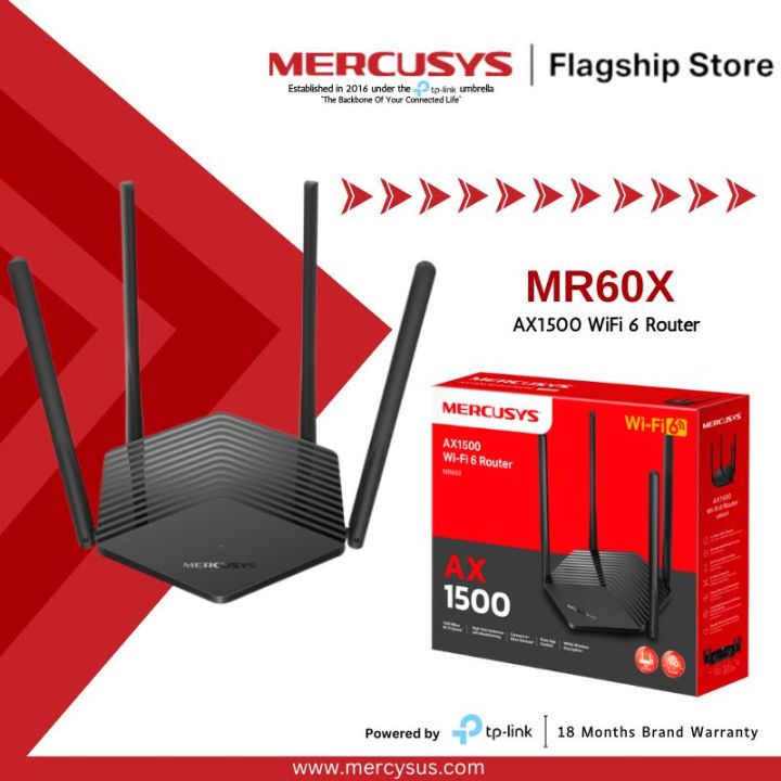 Mercusys Wi-Fi 6 Router MR60X AX1500 WiFi 6 Router - 18 Months Brand Warranty