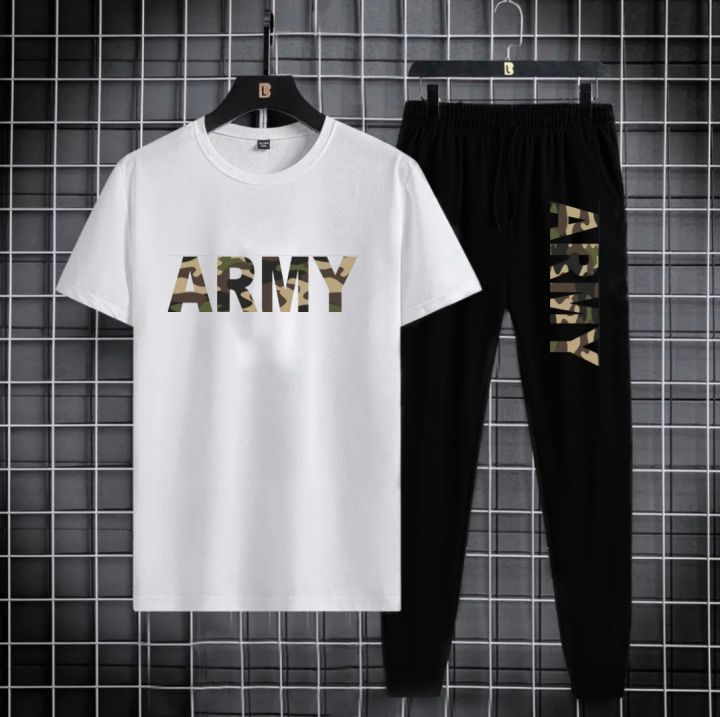 TRACKSUIT - White Camouflage Army Printed Tracksuit For Men - Soft & Comfy Fabric Tshirt & Trouser Commando Printed Tracksuit