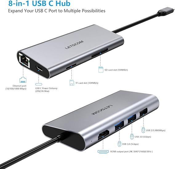 LETSCOM%20USB%20C%20Hub,%208-in-1%20USB%20C%20Adapter%20including%20Ethernet%20Port%20and%204K%20HDMI%20Port%20-%20Image%202