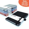"A5 Dotted Notebook | with 100 GSM PU Leather Cover | Great for Writing, Planning, and School or Office Needs". 