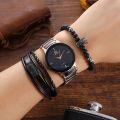 Top Collection New Quartz Black Chain Strap Stainless Steel Wrist Watch For Men / Boys. 