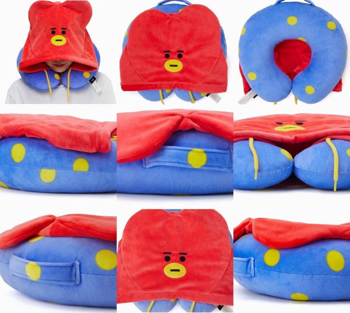 BTS Cartoon Hooded U-Shape Neck Cushion BT21 Velvet Travel Pillow