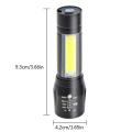 High Quality LED Aluminum Mini Small Torch USB Rechargeable Cob Led Flashlights with Zoom adjustable 3 modes, indoor and outdoor, With COB Light with hanging rope. 