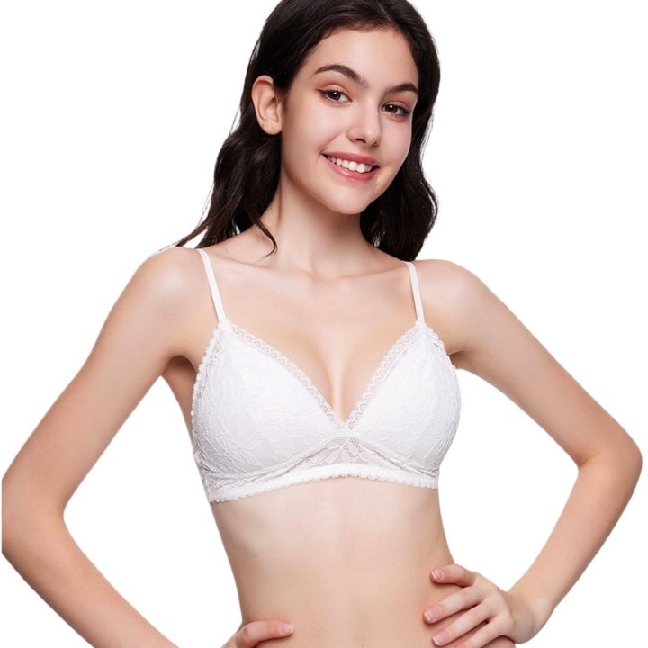 Bras for Girls Sexy Wire Free White Bra For Women Bralette Push Up Brassiere Female Underwear Lingerie Comfort Wireless Lace Lightly Padded Bralette