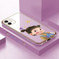 ZeroQiQi for iPhone 11 Back Cover Cute Girl Luxury 6D Plating Case Side Pattern Soft Silicone Square Mobile Phone Cases + Free Lanyard. 