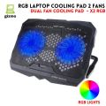 Laptop Cooling Pad Dual Fan With RGB Lights - Cooling Stand 1 / 2 / 4 / 6 Fan With Mobile Stand & Adjustable Speed & Light Button With 7 Gear To Adjust Height - For Upto 20" Laptops - USB Powered Connection. 