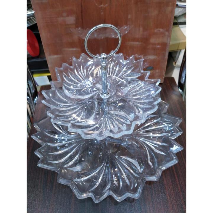 Imperial Crystal Pastry Stand With Metallic Rod 2 Tier Cake Stand Glass Material