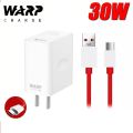 Original Warp Charger for OnePlus Mobiles With Super Fast Charging Cable USB to Type-C | 100% Original 30W Power Adapter + Cable Warp Charger 30W OnePlus 7 OnePlus 7Pro OnePlus 7T OnePlus 7TPro OnePlus. 