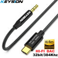 KEYSION HIFI DAC Earphone Amplifier USB Type C to AUX 3.5mm speaker audio adapter 32bit 384kHz Digital Decoder Car AUX Converter 2m. 