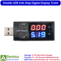 Double USB Volt Amp Meter Detector Tester 3–9V 0.1–3A Portable USB Charger Tester with Digital Display by Electrica. 