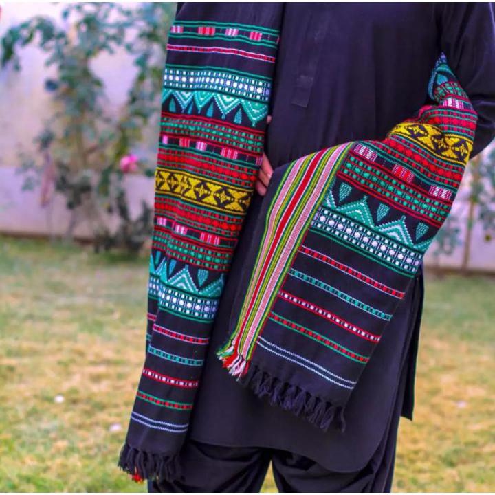 Shawl for men - Handy Kraft Traditional chadar pure woolen balochi embroidered shawls for men - handmade embroidered shawl for men -Brown, Black, White Made in Pakistan