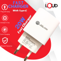 20w Charger | Adaptive 20w Fast Charger | Mobile Charger For Android Mobiles | 3.0 Qualcomm Quick Charger With Type C | Loud WC765 Mobile Charger. 