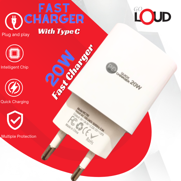 20w Charger | Adaptive 20w Fast Charger | Mobile Charger For Android Mobiles | 3.0 Qualcomm Quick Charger With Type C | Loud WC765 Mobile Charger