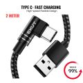 EXVT USB C-Type Cable [2 Meter], 3A Quick Charging Cable for Fast Data Sync and File Transfer, Durable Nylon Braided USB A to USB C Charger Cable for iPad, Samsung, Pixel and Other USB C Devices. 