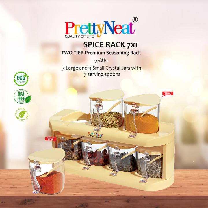 Pretty Neat 2 Tier Condiments & Spice Rack with 7 Spice Jars