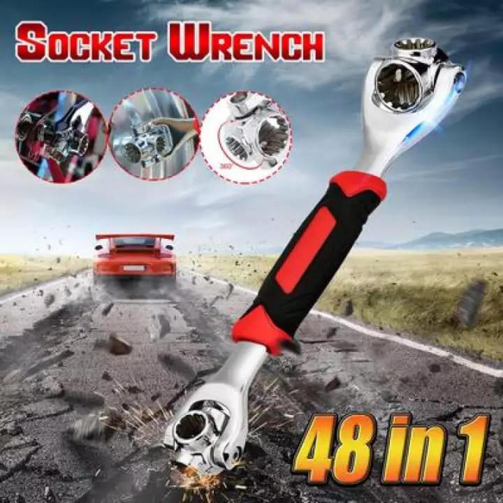 48-in-1 Multipurpose Tiger Wrench Tools Socket Universal Multifunctional Spanner Works with Spline Bolts Torx 360 Degree Rotation 6-Point 12-Point Furniture Car Repair Tool