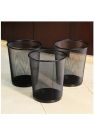 Office living room household round black paper trash can mesh waste bin wire metal decorative waste paper bin. 