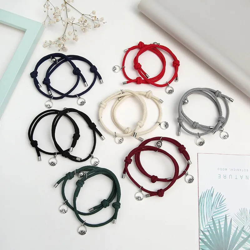 Personalized Couple Matching Magnetic Bracelets Set - Adjustable Braided Rope, Mutual Attraction Design - View #6