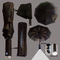 Automatic Folding Umbrella With LED Light Portable Sunny Rainy Umbrellas With Flashlight Windproof LED Torch Umbrella. 