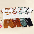 Baby Boys 2Pcs Summer Outfits, Short Sleeve Letter Print T-Shirts + Pocket Shorts Set. 