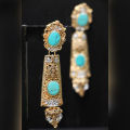 Long Earring Gold Plated with imported Colorful stones- JT-253. 