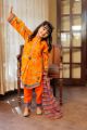 Senorita Stitched Orange and Multicolor Casual 3 Piece Suit Cotton Gold Printed Lawn For Kids and Girls - Design code: kbd-02325. 