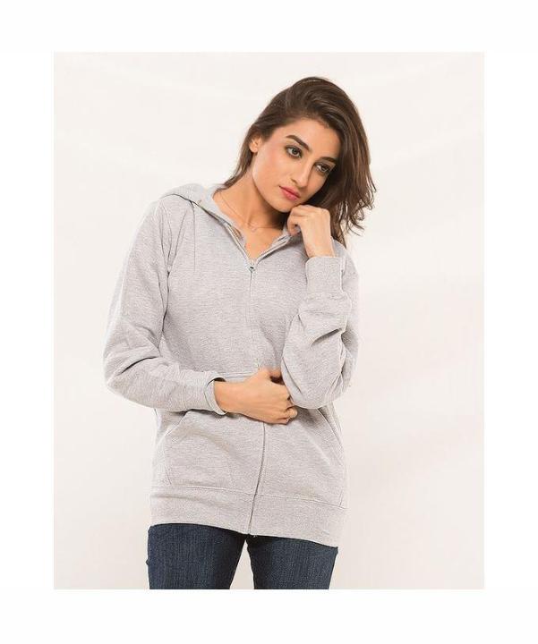 Heather Grey Fleece Zipper Hoodie For Women