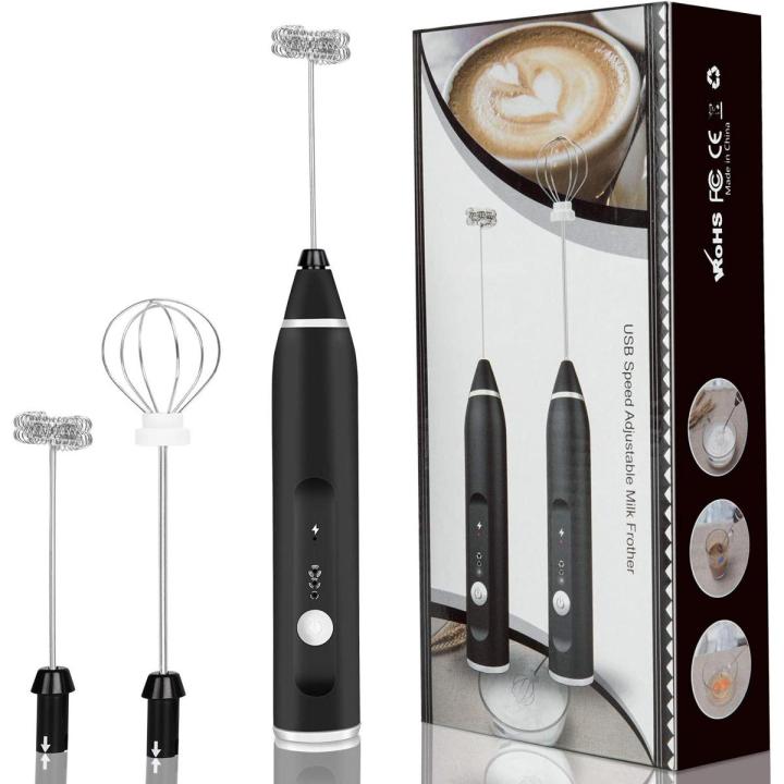 Milk Frother, Handheld USB Rechargeable Foam Maker Electric Frother with 2 Stainless Whisks