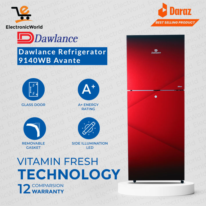 Dawlance Refrigerator 9140 WB Avante( Pearl Red/ Pearl Purple) Double Door Refrigerator Low Voltage Operate 12 Years compressor Warranty