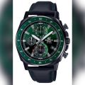 Casio Edifice Mens Green Analog Multi-Function Black Leather Band Watch-EFV-600CL-3AVUDF. 
