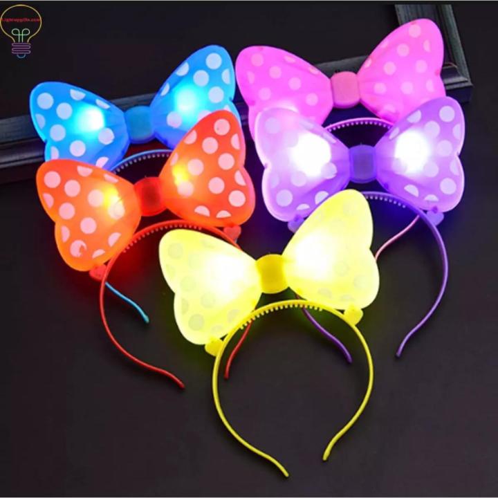 Lights Up Hair Band Bow Ties Girls LED Flash and Blinking Hair Bows Hairbands Fancy Plastic Head bands