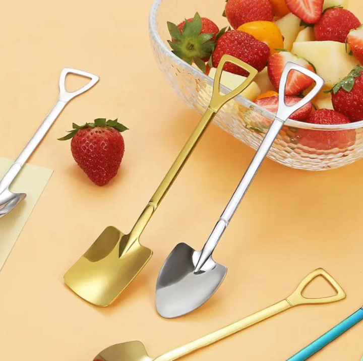 Kitchen Accessories 2 PCS Shovel Spoons Silverware Set, Kitchen Spoons Set for Dessert Coffee Fruit Ice Cream, Tea Spoons Stainless Steel Flatware, Tiny Shovel Spoons Serving Utensils Set for Home Office Party