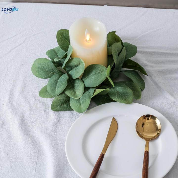 Candle Rings Eucalyptus Leaves Wreath for Celebrations Room