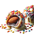 Pack of 12 White Chocolate and almond dates (Kajuur) | White chocolate dates covered with white chocolate and sprinkles with almond inside. 