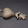 Luxury Heart Three Boy Girl Pendant Necklace Color Cubic Zirconia Stone Choker Necklace Kids Women Jewelry. 