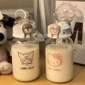 400ML Sanrio Hello Kitty Water Bottle Transparent Straw Water Bottle Diy Anime Kuromi Cinnamoroll Plastic Cups Thing Gift. 