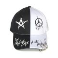 New Black and White Graffiti Baseball Cap Color-Blocking Personality Men and Women Iron Ring Tide Hip-Hop Peaked Hat. 
