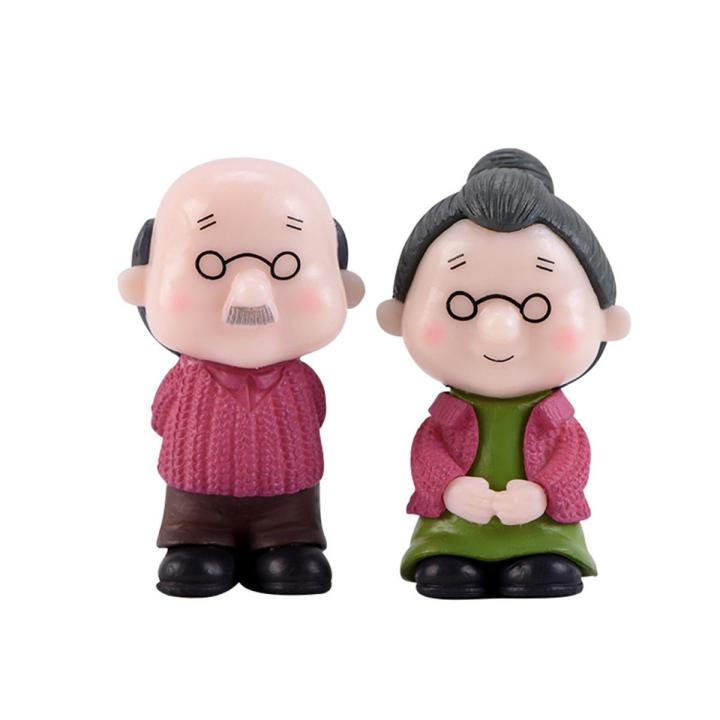 【Simple 3C】2Pcs Old Couple Grandparents Figurine Landscape Garden Decor