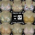 Pack of 4 Thin Strap Cotton Bras - Assorted Colors & Adjustable Sizes (30-42). 