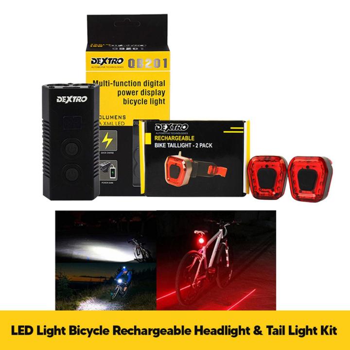 Dextro LED Light Bicycle Rechargeable Headlight & Tail Light Kit