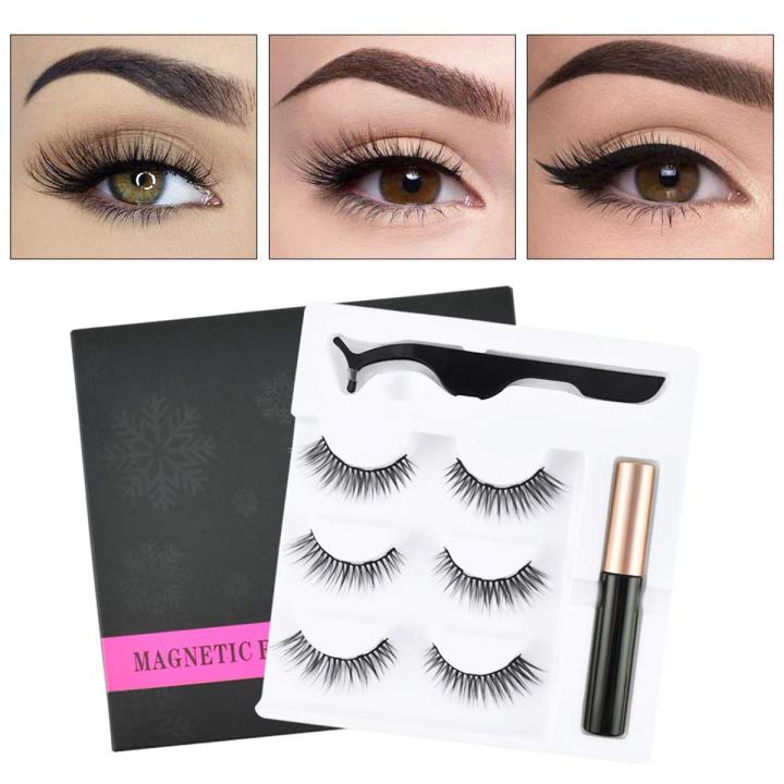 Magnetic Eyelashes Set With 3 Magnetic Lashes With Waterproof Magnetic Eyeliner & Applicator Eyelashes Extension kit