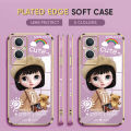 (Free Lanyard) Luxury 6D Plating Case for OPPO F21 Pro 5G / Reno7 Z 5G / Reno8 Z 5G Back Cover Cute Satchel Girl Side Pattern Soft Silicone Square Phone Cases. 