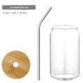 Round Glass Tumbler Can with Glass Straw and Lid Glass Sipper with Straw for Fruit Juice Milk Mug. 
