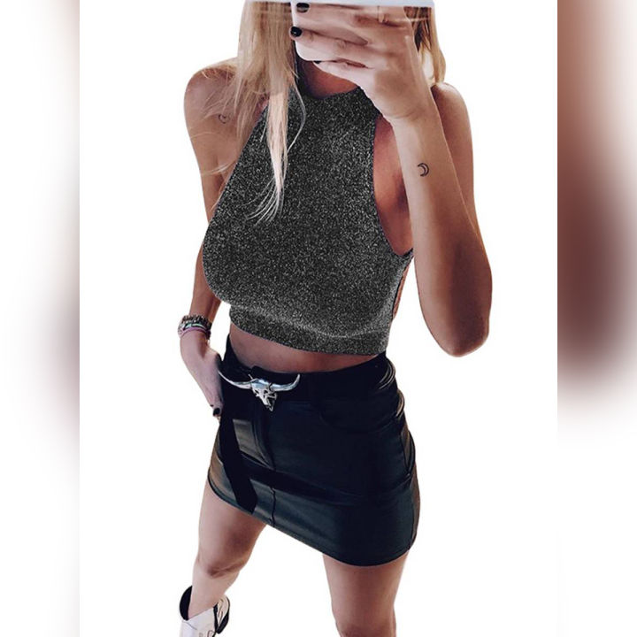 Ladies Summer Slim Vest Back Lace Up Hanging Neck Sleeveless Top Girls Round Collar Short Camisole  Tank Top Female Base Shirt Clothes